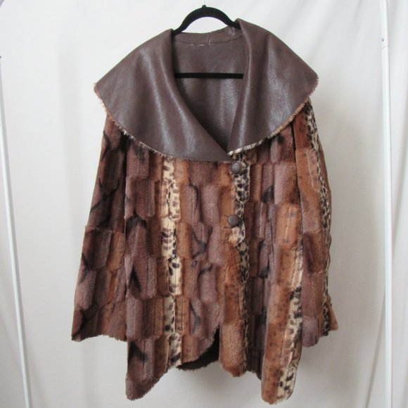 VINTAGE Glamorous 90s Plush Faux Fur Coat Mixed Animal Print Chi By Falchi Brand - Picture 10 of 13